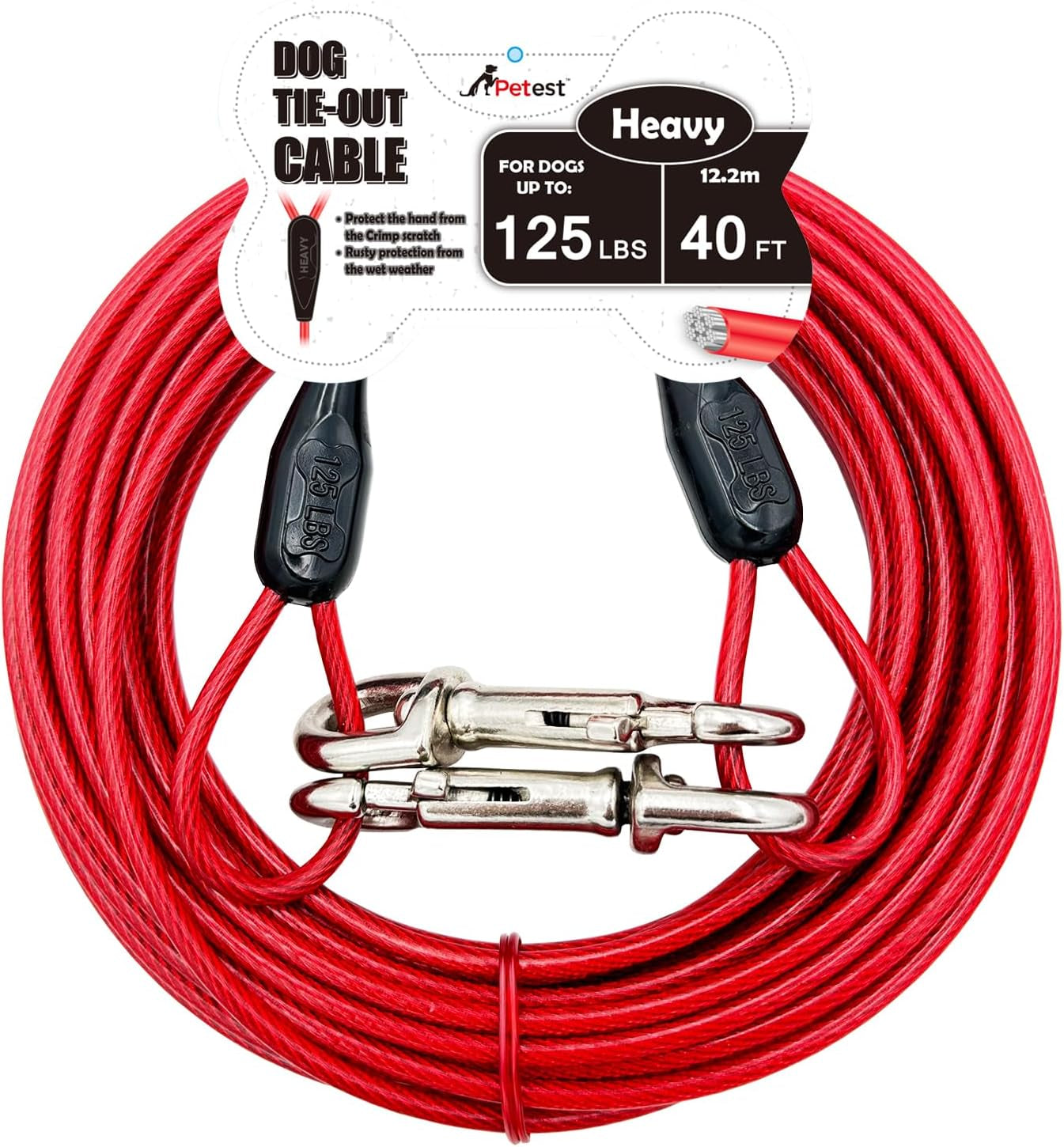 15Ft Reflective Tie-Out Cable for Large Dogs up to 90 Pounds