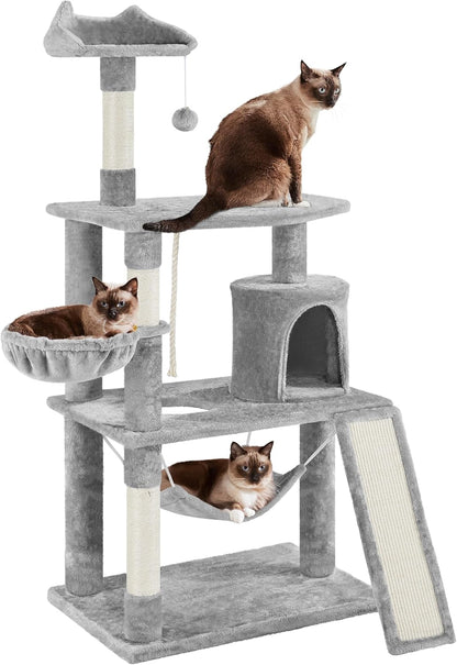 63.5In Multi-Level Cat Tree Tower Condo with Scratching Posts, Platform & Hammock, Cat Activity Center Play Furniture for Kittens, Cats & Pets
