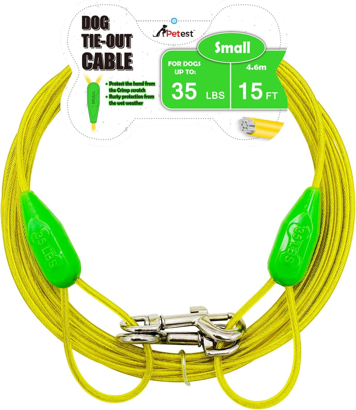15Ft Reflective Tie-Out Cable for Large Dogs up to 90 Pounds