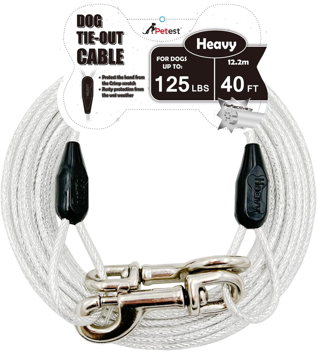 15Ft Reflective Tie-Out Cable for Large Dogs up to 90 Pounds