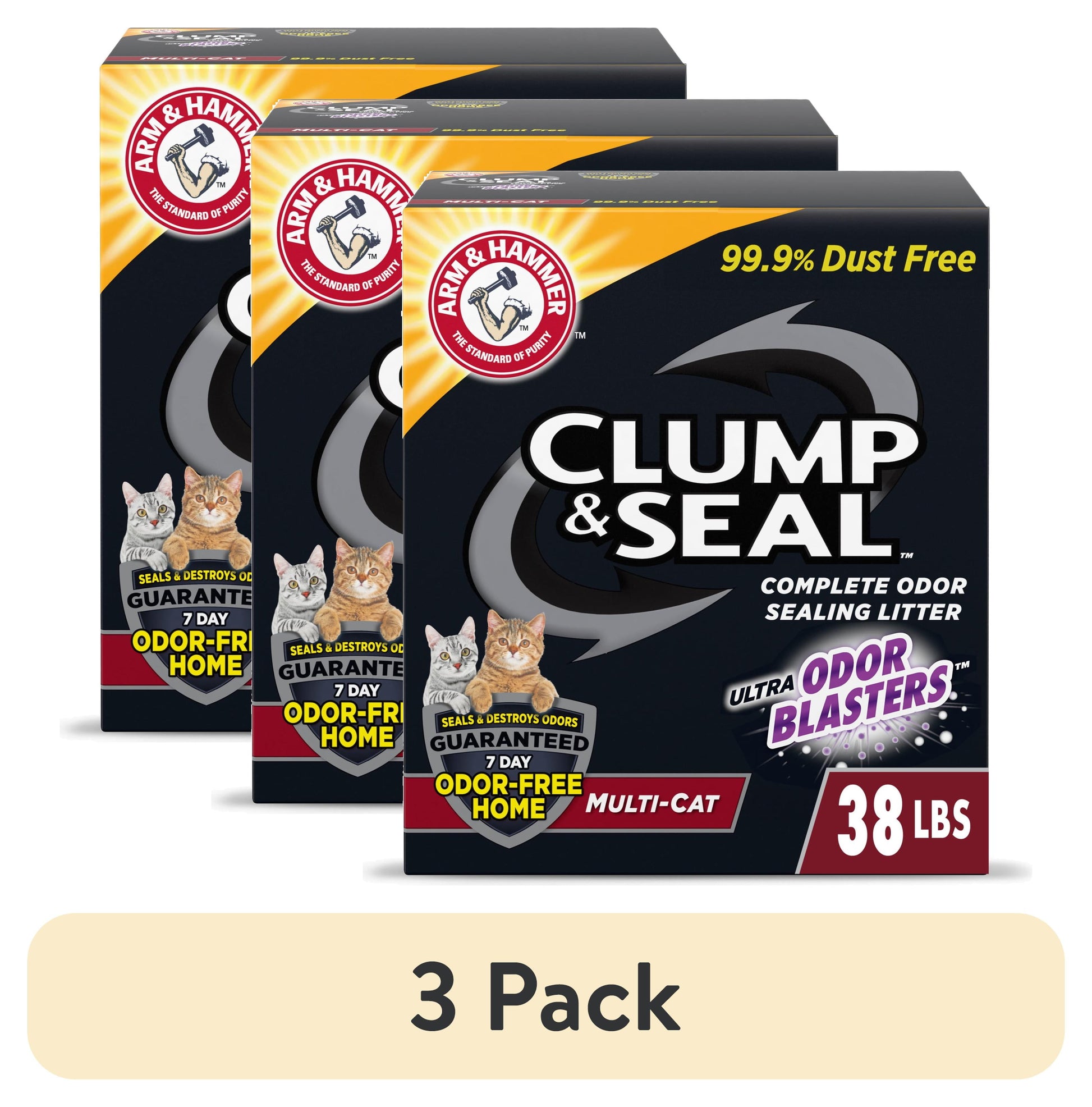 (3 Pack)  Clump & Seal Cat Litter Multi-Cat Complete Odor Sealing Clay Clumping Cat Litter, 38 Lb