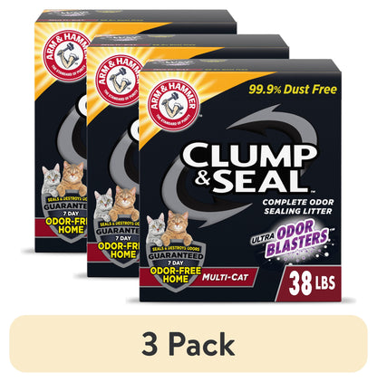 (3 Pack)  Clump & Seal Cat Litter Multi-Cat Complete Odor Sealing Clay Clumping Cat Litter, 38 Lb