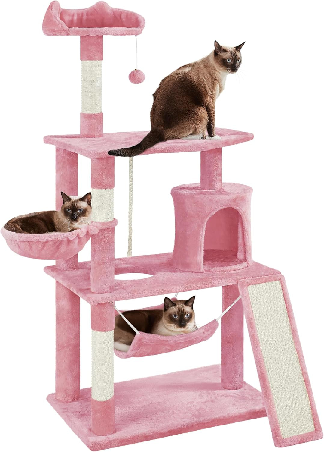 63.5In Multi-Level Cat Tree Tower Condo with Scratching Posts, Platform & Hammock, Cat Activity Center Play Furniture for Kittens, Cats & Pets