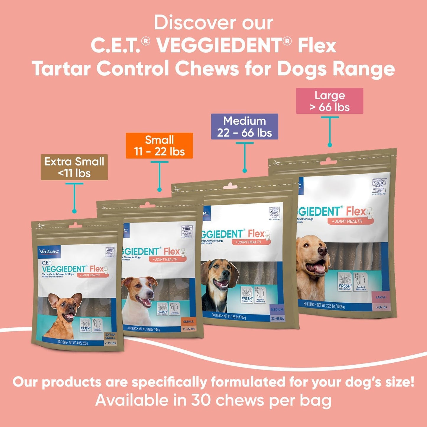C.E.T. VEGGIEDENT Flex Tartar Control Chews for Dogs - Extra Small