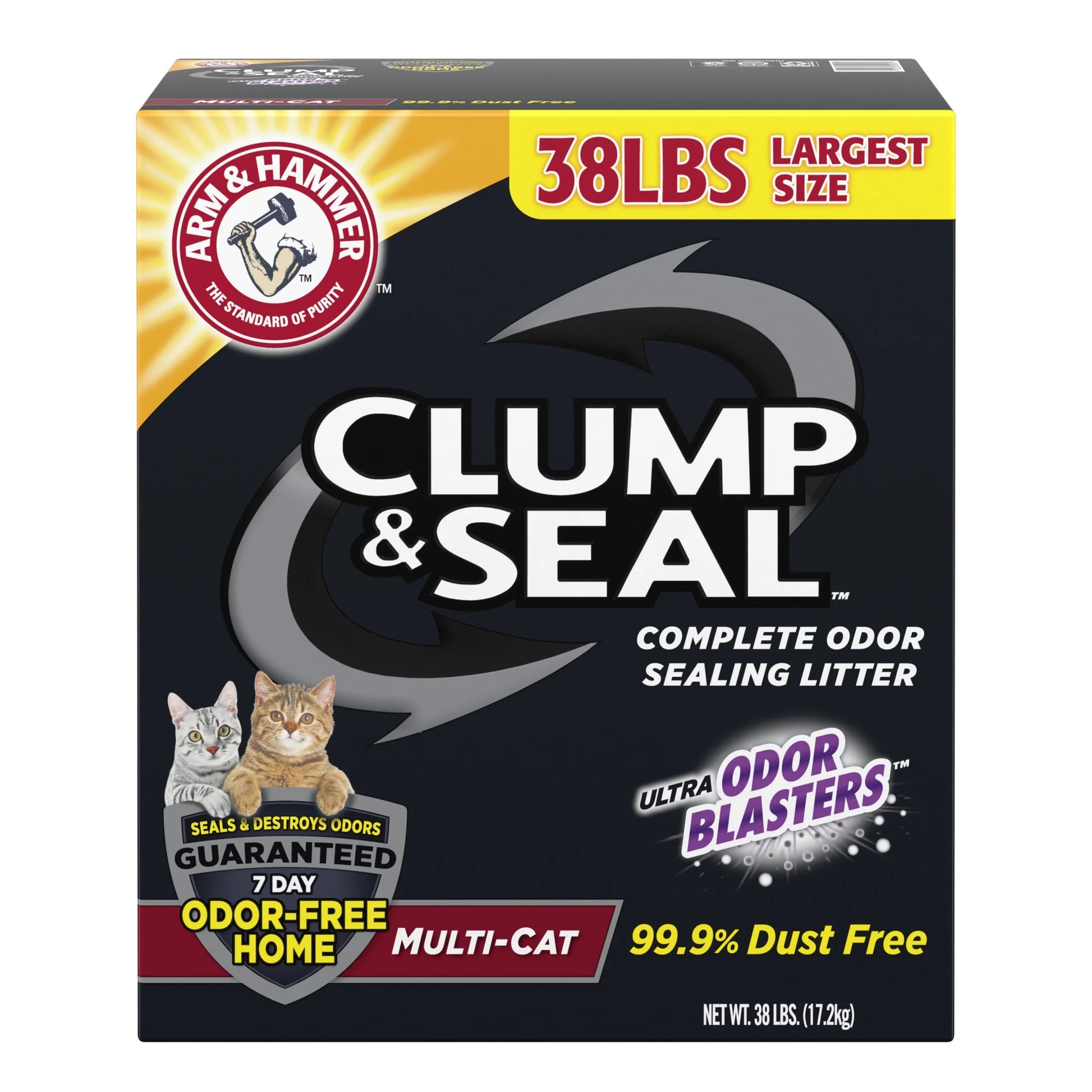 (3 Pack)  Clump & Seal Cat Litter Multi-Cat Complete Odor Sealing Clay Clumping Cat Litter, 38 Lb