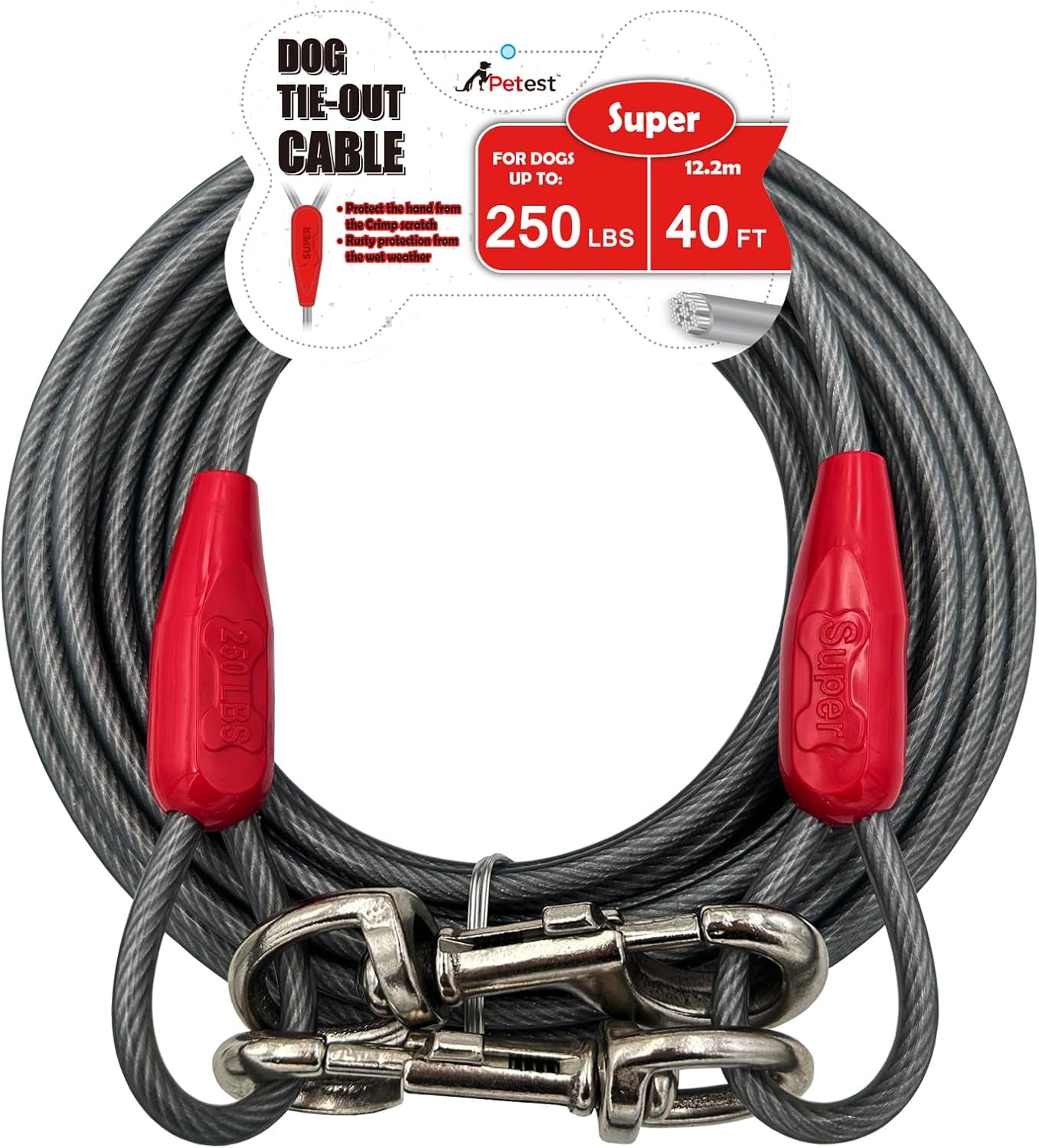 15Ft Reflective Tie-Out Cable for Large Dogs up to 90 Pounds