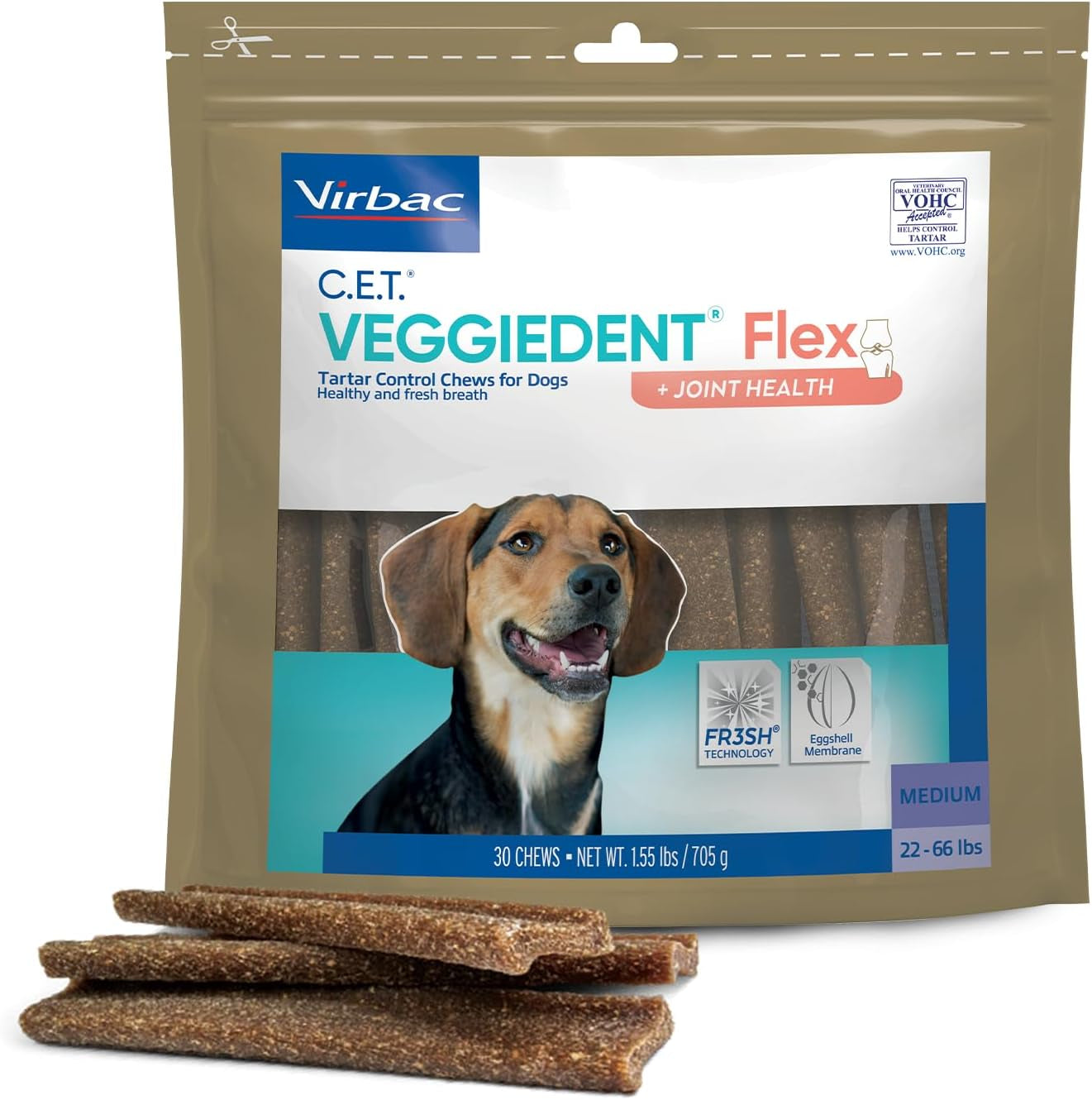 C.E.T. VEGGIEDENT Flex Tartar Control Chews for Dogs - Extra Small