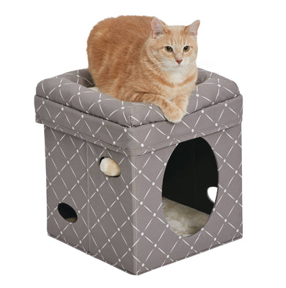 Curious Cat Cube, Foldable Cat Cube for at Home or Traveling Play Mushroom