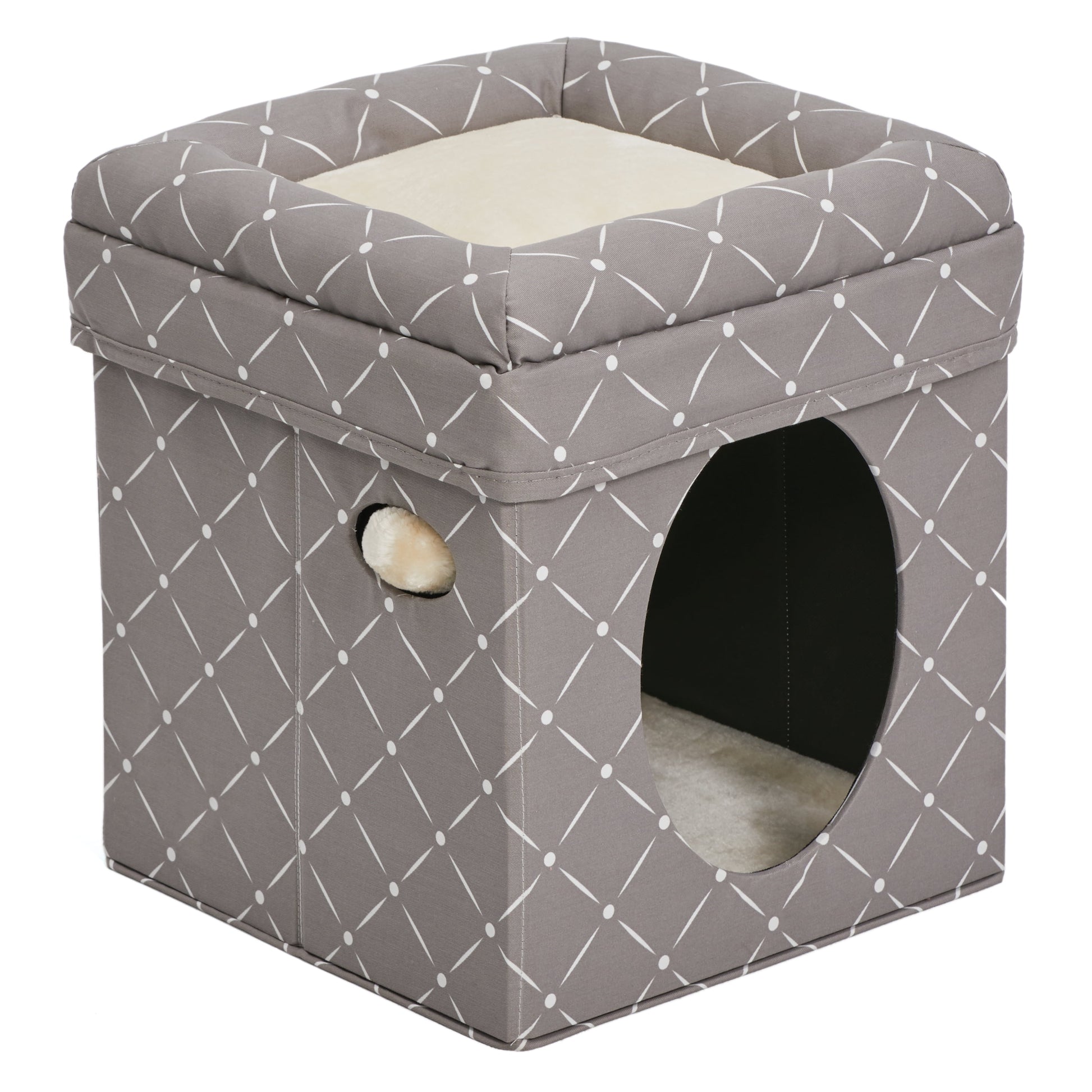 Curious Cat Cube, Foldable Cat Cube for at Home or Traveling Play Mushroom