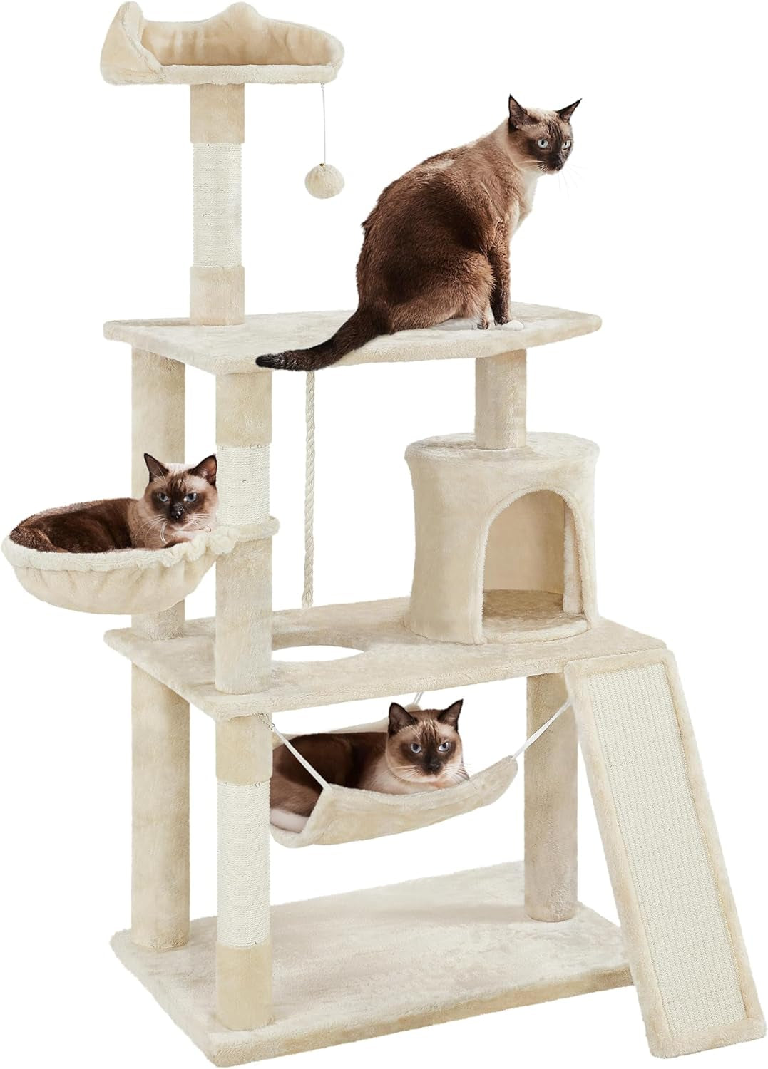 63.5In Multi-Level Cat Tree Tower Condo with Scratching Posts, Platform & Hammock, Cat Activity Center Play Furniture for Kittens, Cats & Pets