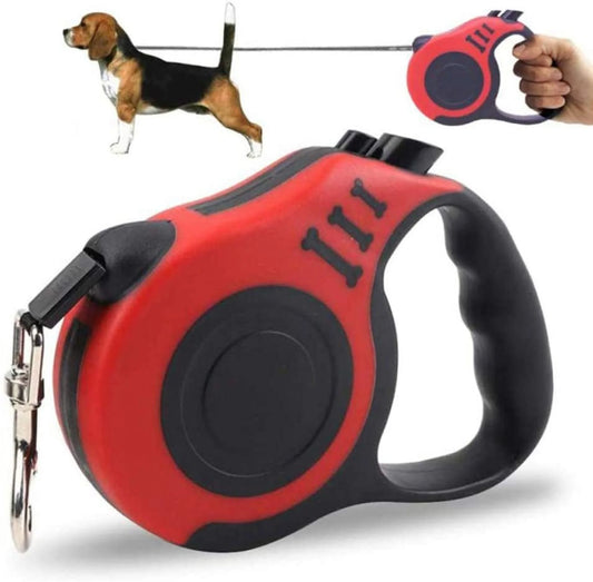 Retractable Dog Leash, Pet Walking Leash with Anti-Slip Handle, Strong Nylon Tape, Tangle-Free, One-Handed One Button Lock & Release, Suitable for Small Medium Dog Cat,16 Ft, Red