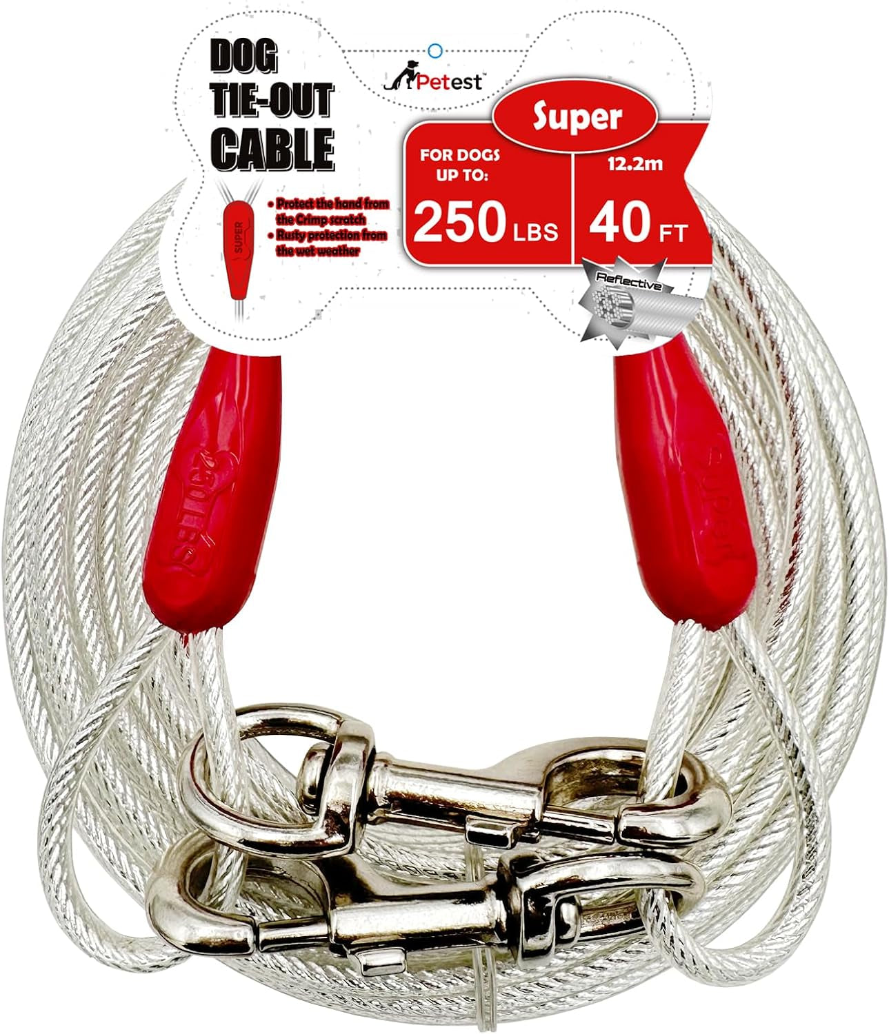 15Ft Reflective Tie-Out Cable for Large Dogs up to 90 Pounds