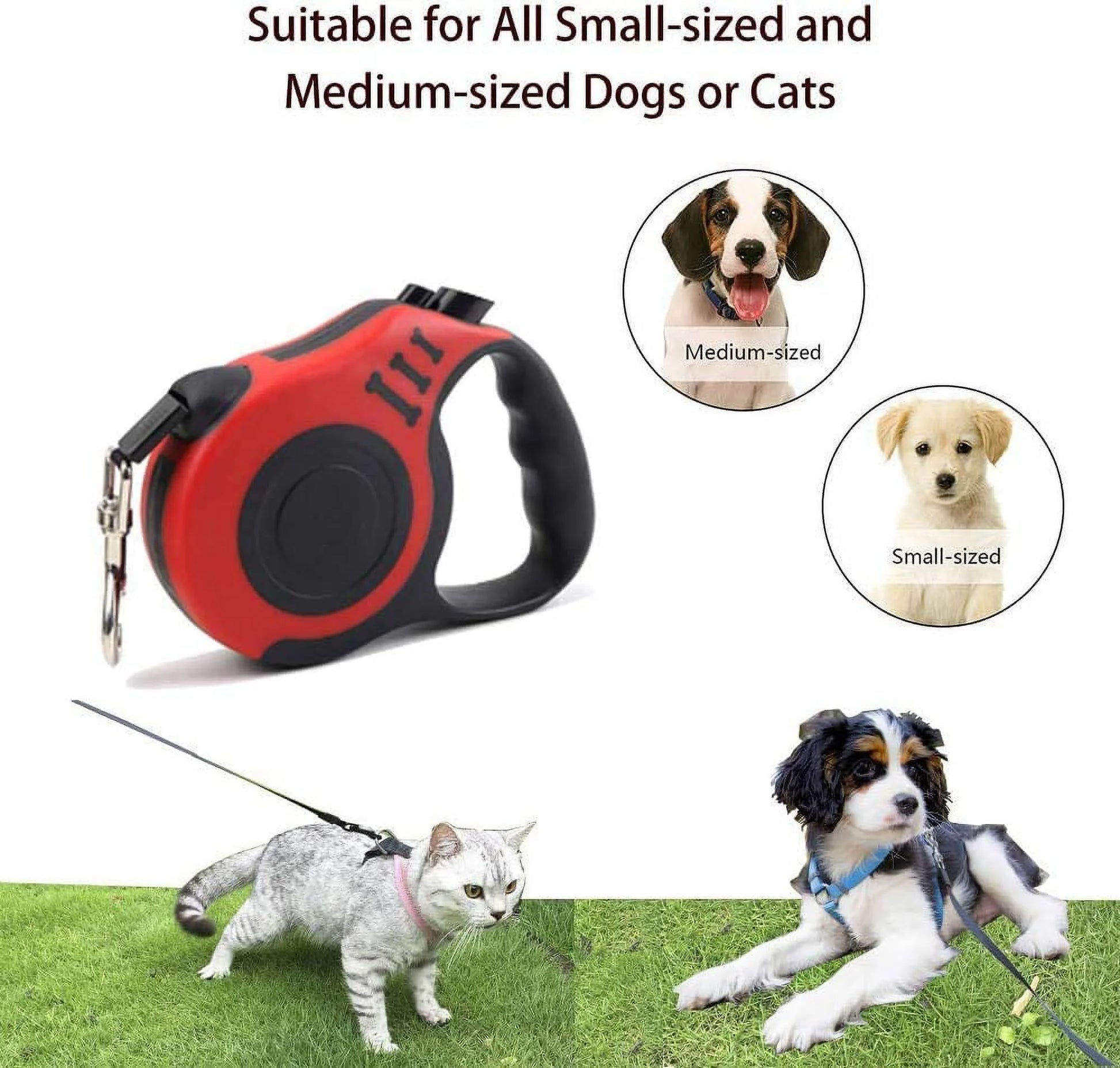 Retractable Dog Leash, Pet Walking Leash with Anti-Slip Handle, Strong Nylon Tape, Tangle-Free, One-Handed One Button Lock & Release, Suitable for Small Medium Dog Cat,16 Ft, Red